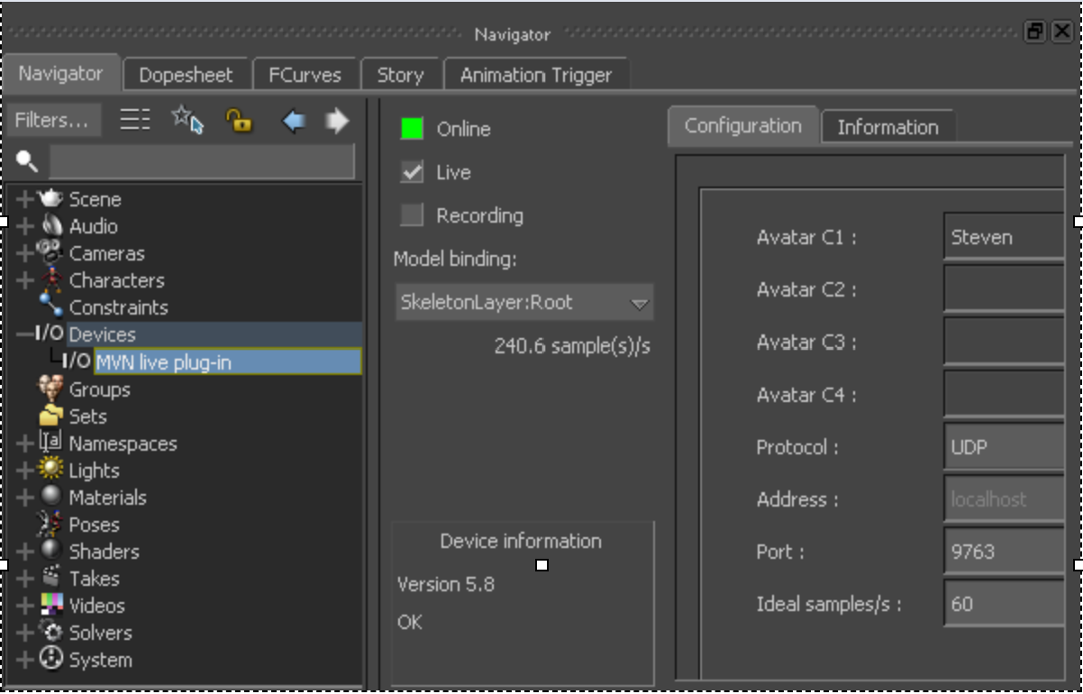 MVN MotionBuilder Live Plugin