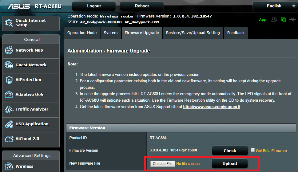 Resetting the Asus access point to router mode